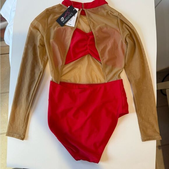 Kiss Red and Tan Women Swim One Piece - Picture 5 of 7